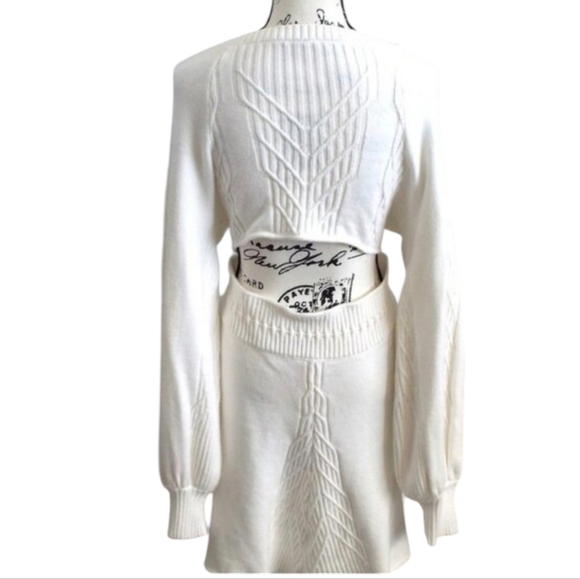 Free People White Emmaline Cable Knit Mini Sweater Dress w/Back Cut-Out Size XL - Picture 9 of 14